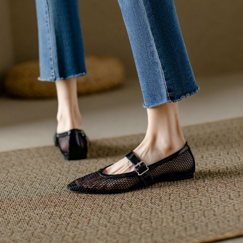 Albania Naisten Rento Mesh Flat - Musta