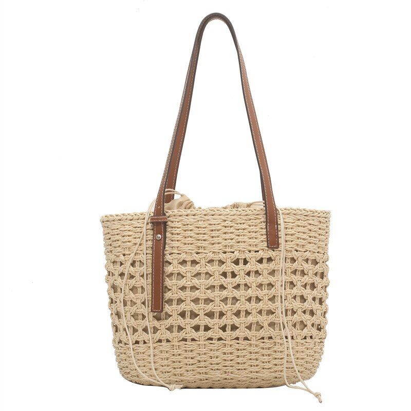 Amaya Naisten Suuri Straw Beach Bucket Käsilaukku - Beige