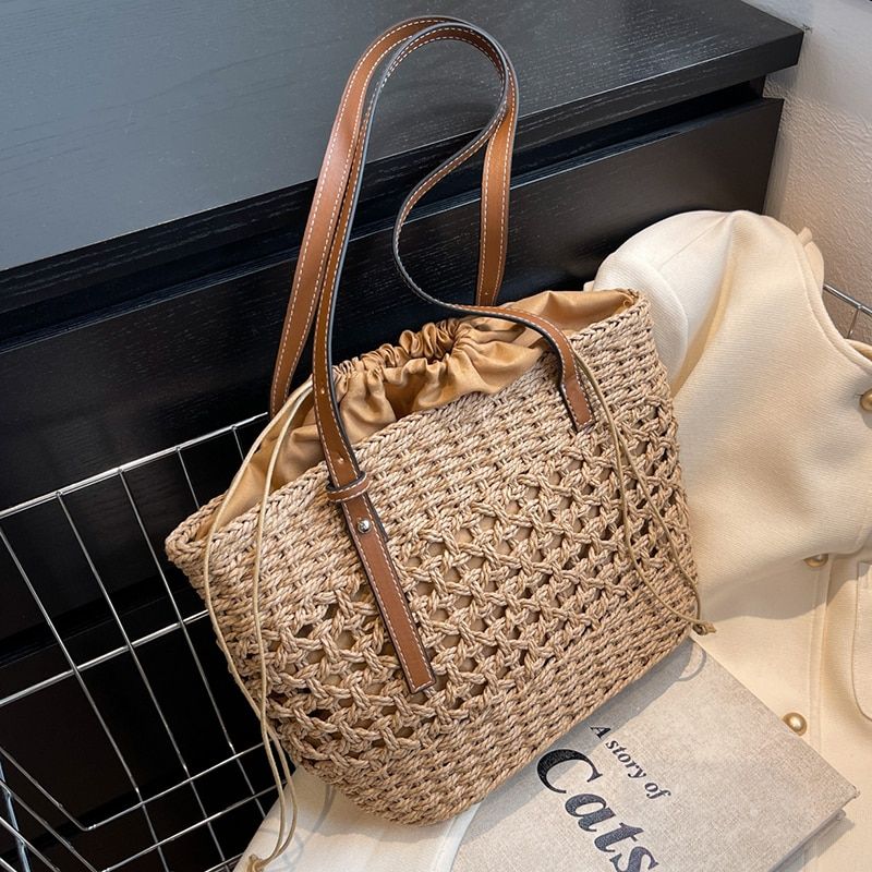 Amaya Naisten Suuri Straw Beach Bucket Käsilaukku - Beige