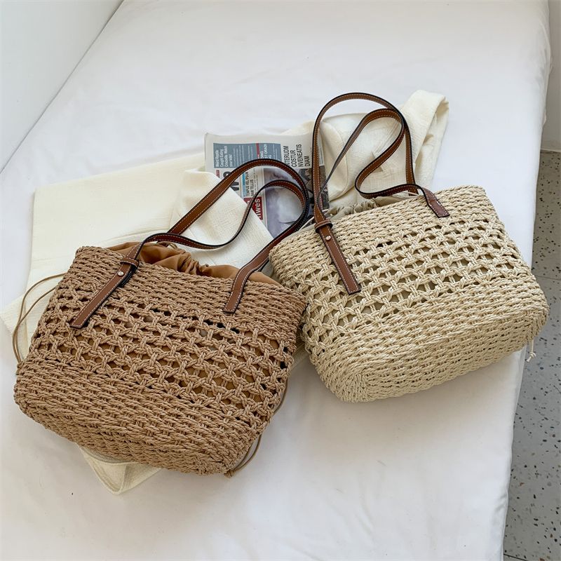 Amaya Naisten Suuri Straw Beach Bucket Käsilaukku - Beige
