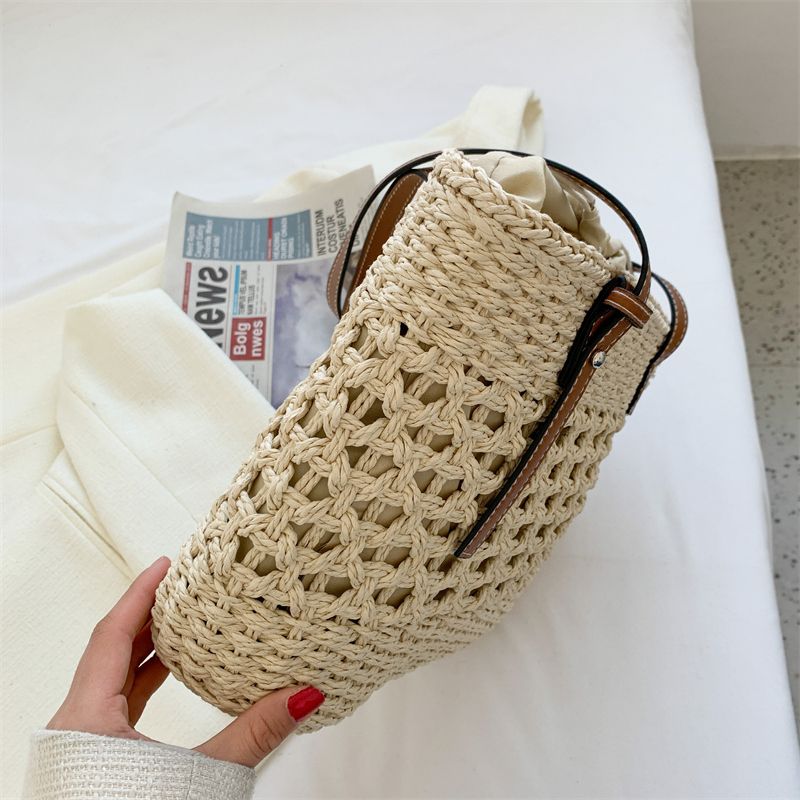 Amaya Naisten Suuri Straw Beach Bucket Käsilaukku - Beige
