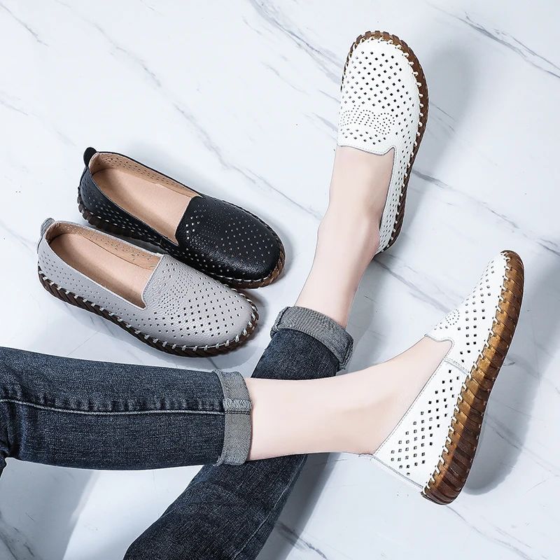 Amelia Naisten Hengittävät Litteät Loaferit - Beige Hollow