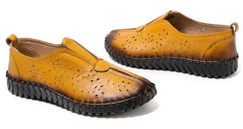 Berta Naisten Nahkaiset Hengittävät Loafer-kengät - Keltainen