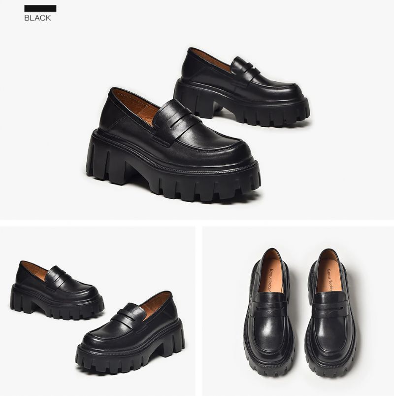 Borysin Naisten Nahkaiset Loafer-kengät - Musta