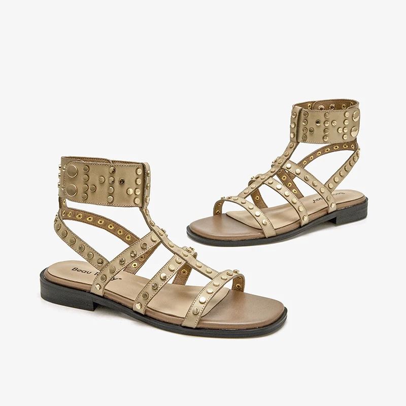 Bryony Naisten Nahkaiset Gladiator Flat Sandaalit - Musta