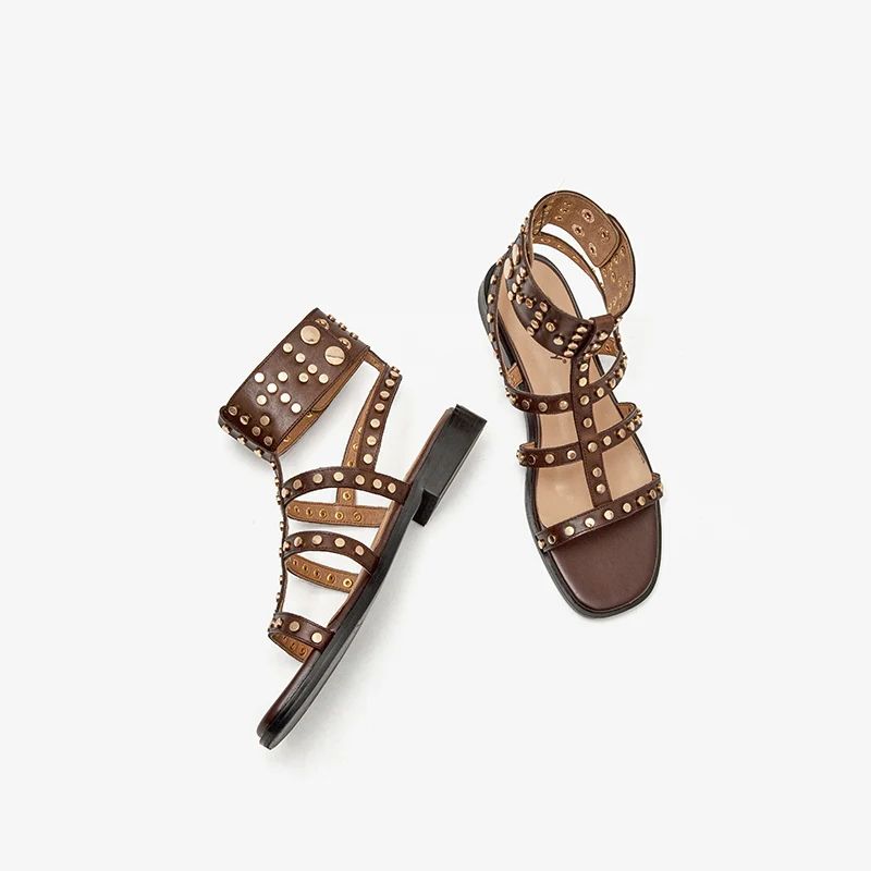 Bryony Naisten Nahkaiset Gladiator Flat Sandaalit - Musta