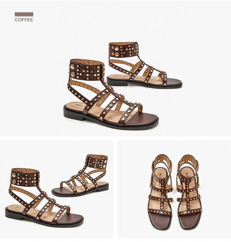 Bryony Naisten Nahkaiset Gladiator Flat Sandaalit - Musta