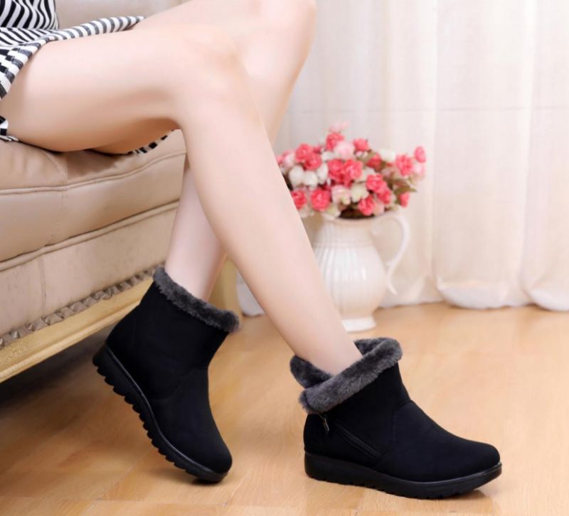 Changae Naisten Platform Snow Black -saappaat - Musta