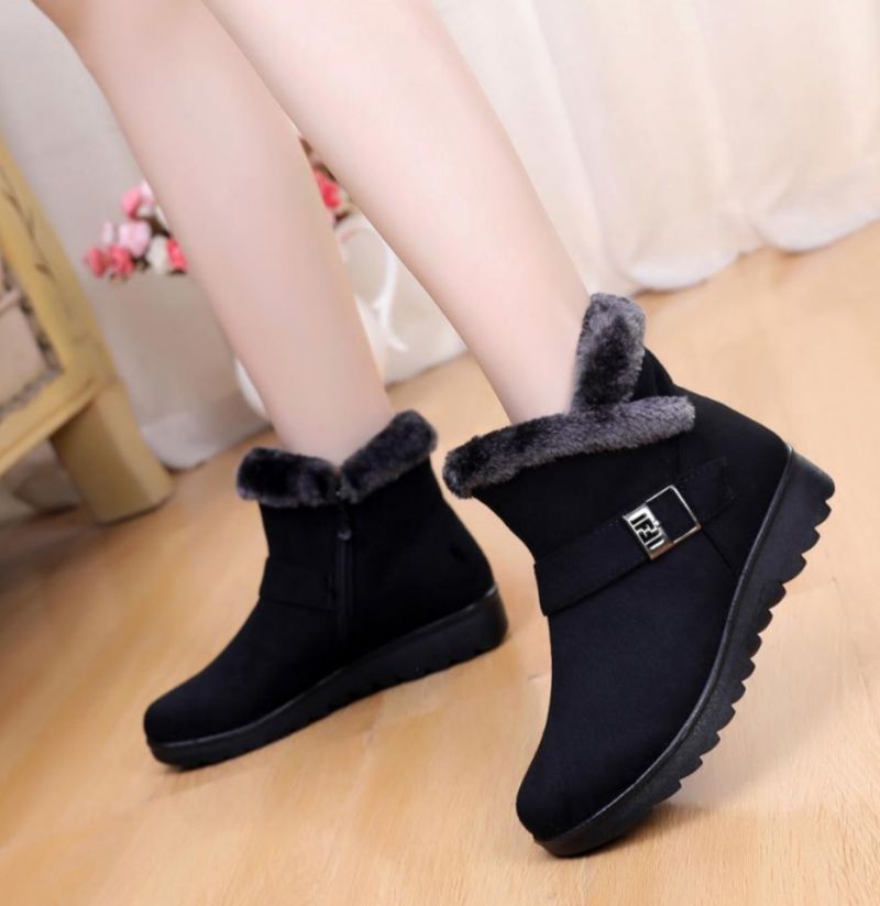 Changae Naisten Platform Snow Black -saappaat - Musta