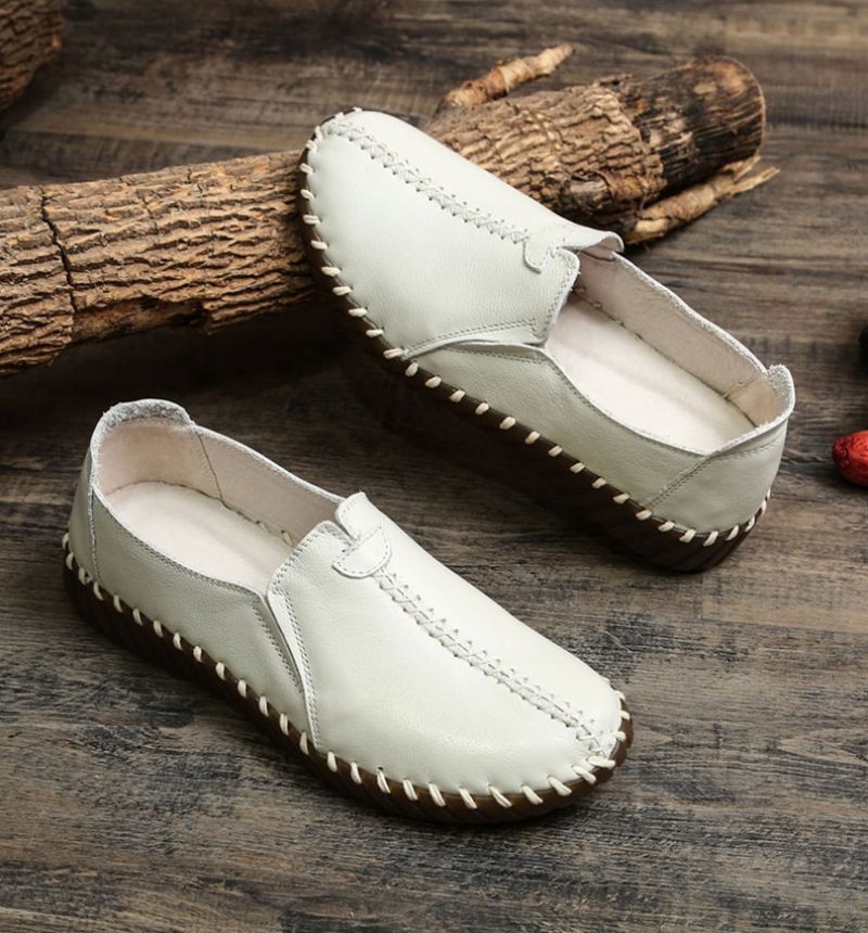 Charis Naisten Litteät Nahkaiset Loafer-kengät - Beige