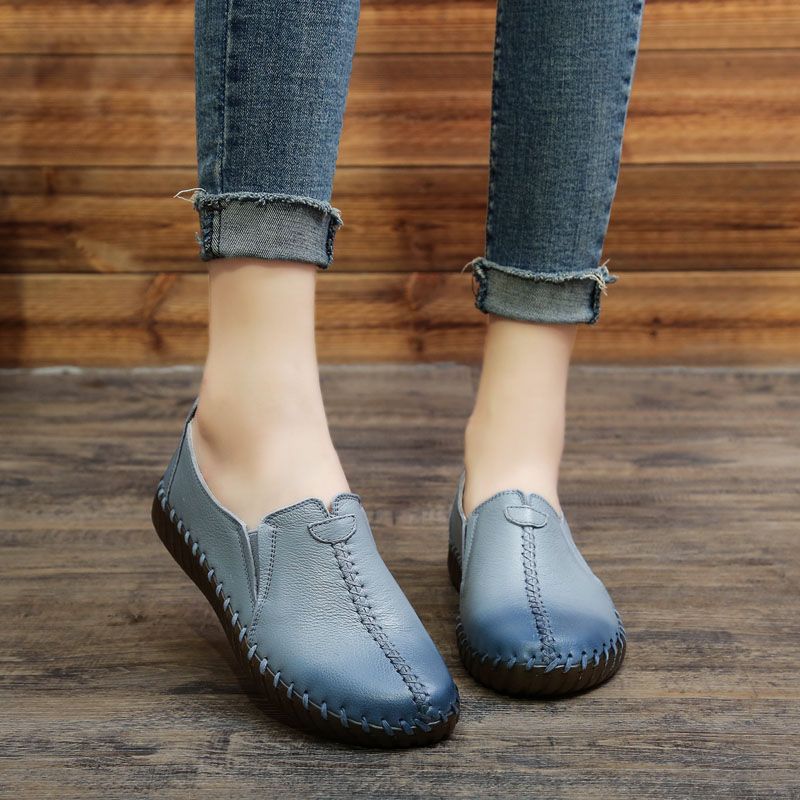 Charis Naisten Litteät Nahkaiset Loafer-kengät - Beige