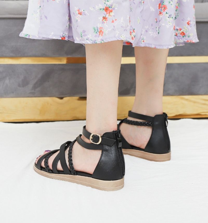 Claudi Naisten Cross Strap Litteät Sandaalit - Musta