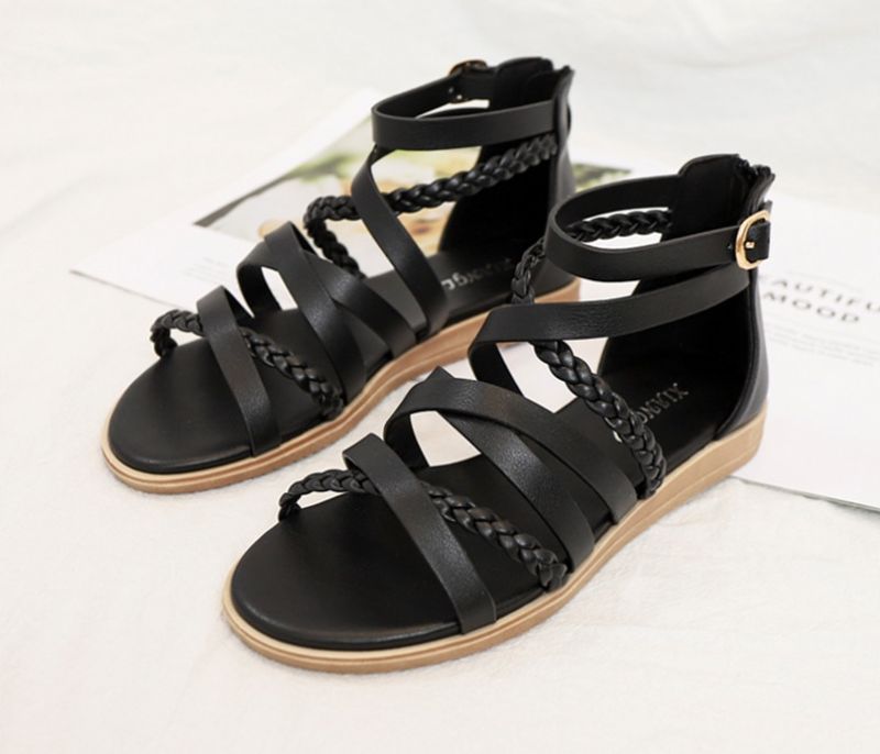 Claudi Naisten Cross Strap Litteät Sandaalit - Musta