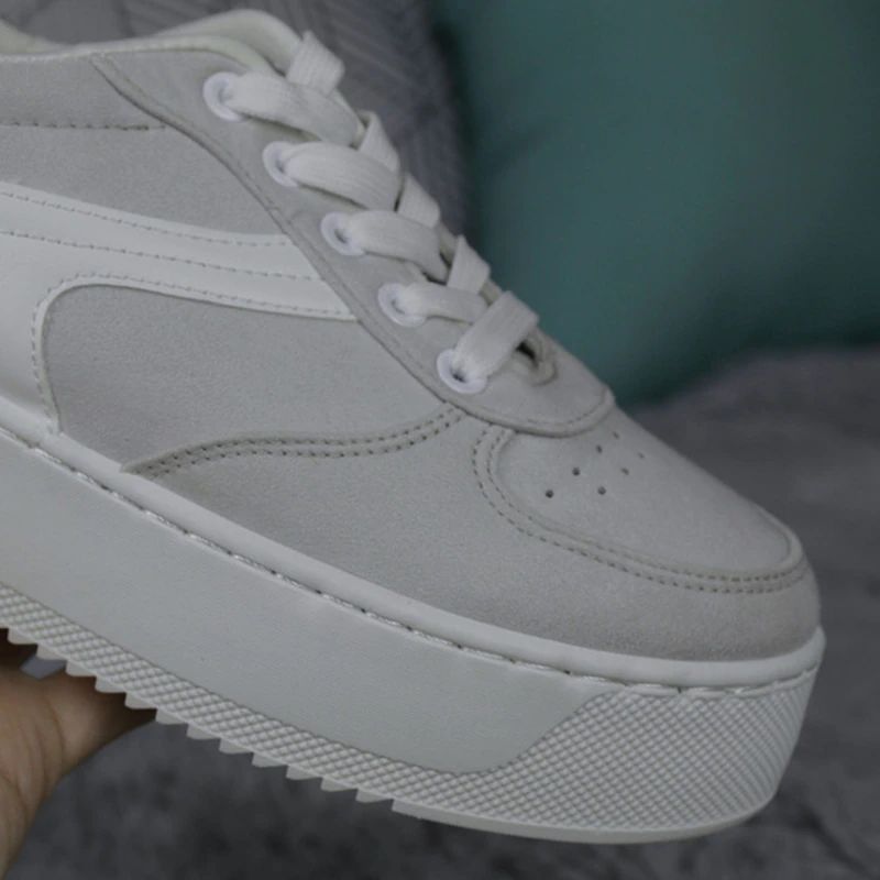 Cleo Naisten Plataform Canvas -nauhalliset Mustat Tennarit - Harmaa