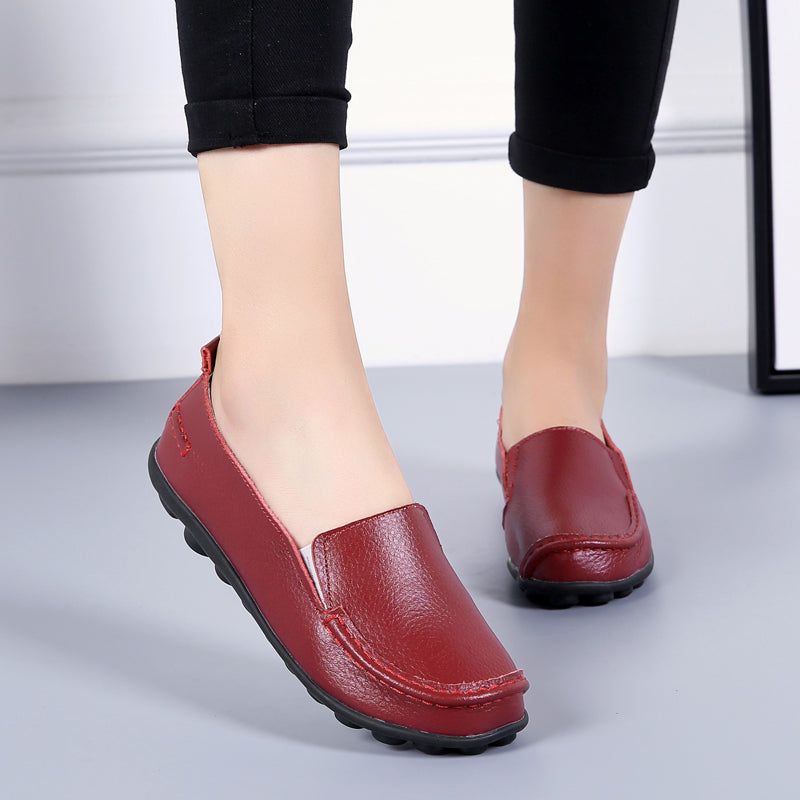 Debbie Naisten Nahkaiset Loafers Kengät Slip On - Beige