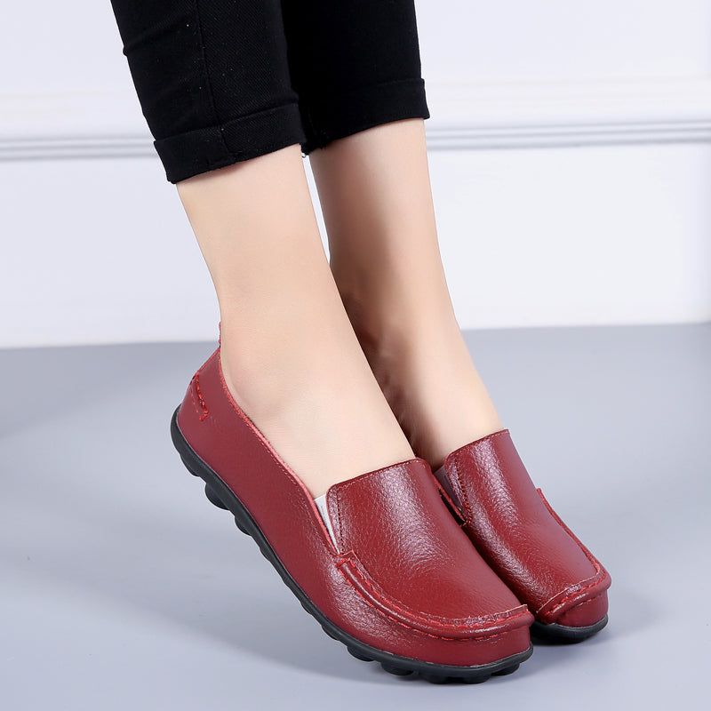 Debbie Naisten Nahkaiset Loafers Kengät Slip On - Beige