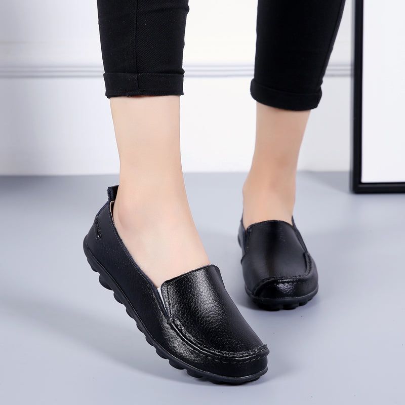 Debbie Naisten Nahkaiset Loafers Kengät Slip On - Beige