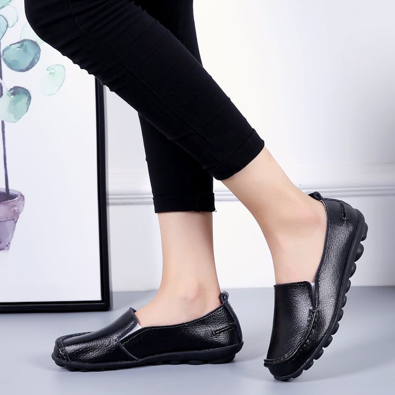 Debbie Naisten Nahkaiset Loafers Kengät Slip On - Beige