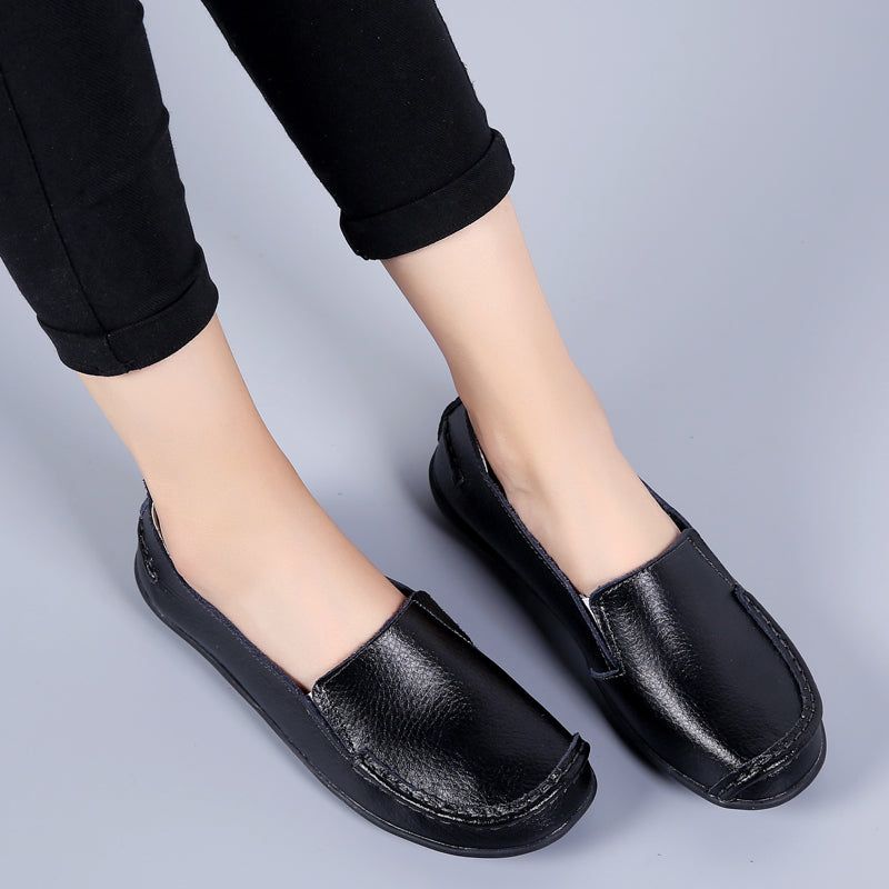 Debbie Naisten Nahkaiset Loafers Kengät Slip On - Beige