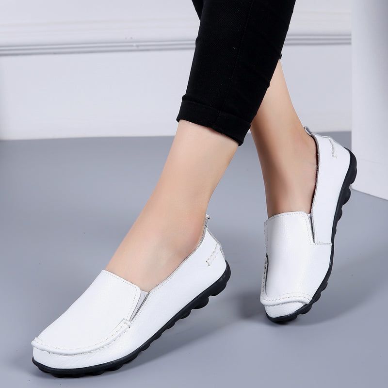 Debbie Naisten Nahkaiset Loafers Kengät Slip On - Beige