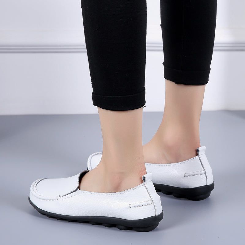 Debbie Naisten Nahkaiset Loafers Kengät Slip On - Beige