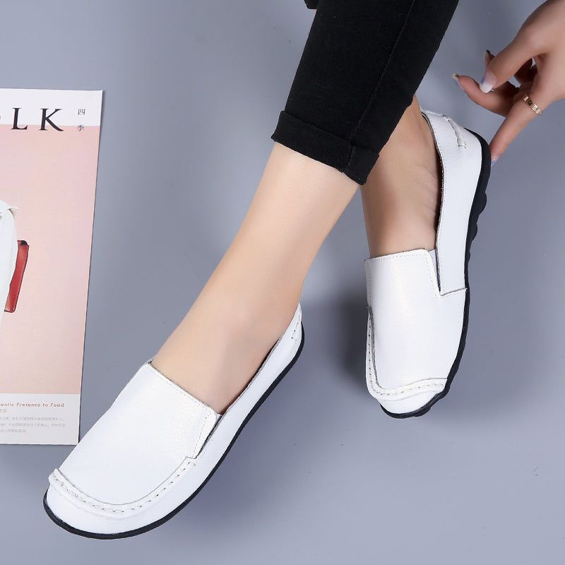 Debbie Naisten Nahkaiset Loafers Kengät Slip On - Beige