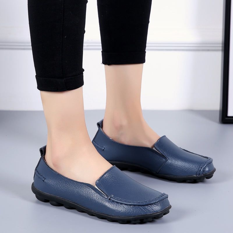Debbie Naisten Nahkaiset Loafers Kengät Slip On - Beige
