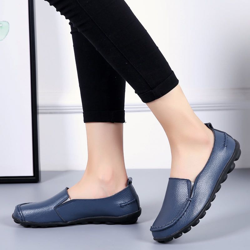 Debbie Naisten Nahkaiset Loafers Kengät Slip On - Beige
