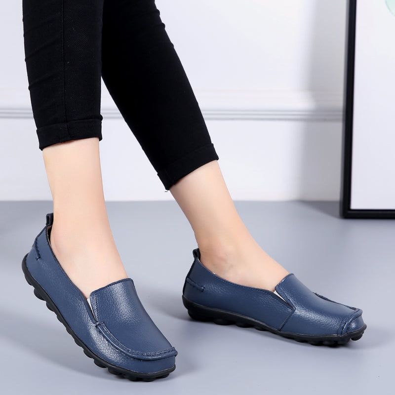 Debbie Naisten Nahkaiset Loafers Kengät Slip On - Beige