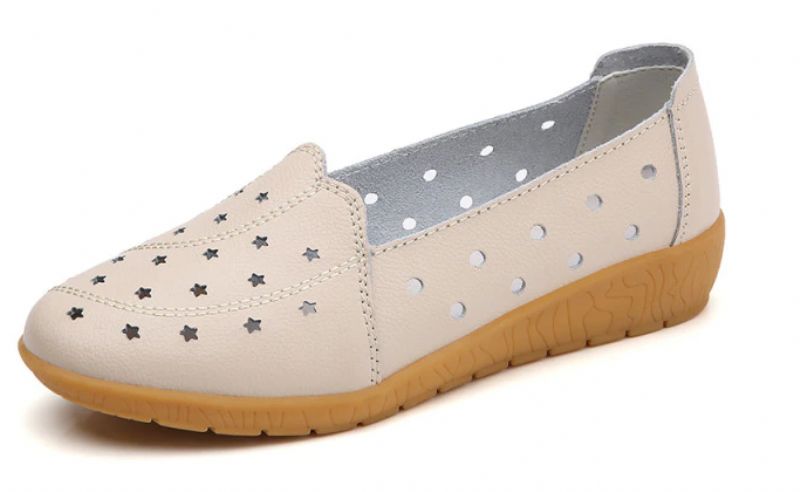 Delu Naisten Nahkaiset Loafer-kengät - Beige Hollow
