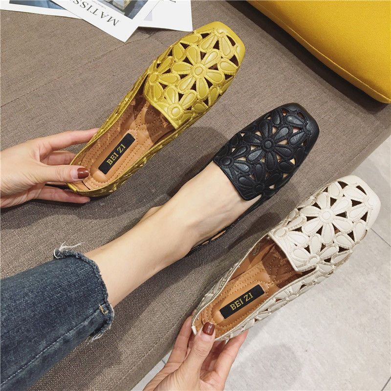 Delu Naisten Nahkaiset Loafer-kengät - Beige Hollow