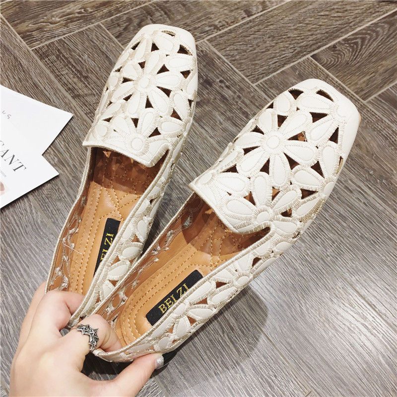 Delu Naisten Nahkaiset Loafer-kengät - Beige Hollow