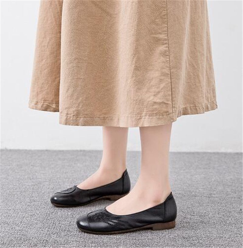 Dianna Naisten Brodeeratut Pehmeät Nahkaiset Lippalakkikengät - Khaki
