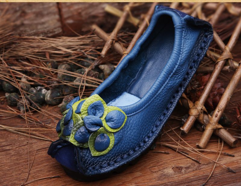 Dina Naisten Litteät Nahkaiset Loafer-kengät - Sininen