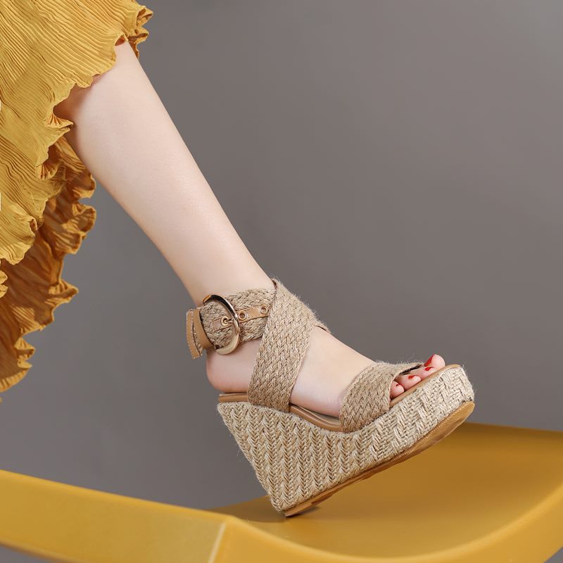 Doris Naisten Wedges Hamppusandaalit - Aprikoosi