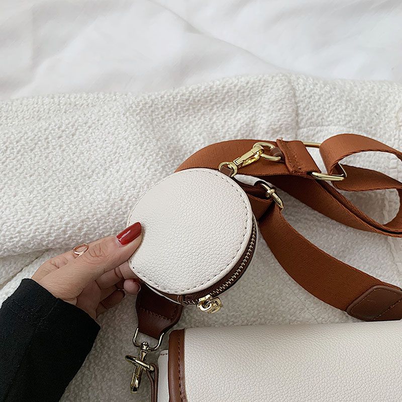 Eloisa Naisten Designer Pyöreä Nahkainen Käsilaukku - Beige Ruskealla