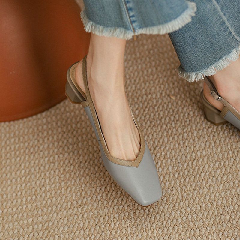 Emilia Naisten Nahkaiset Neliömäiset Sandaalit - Beige
