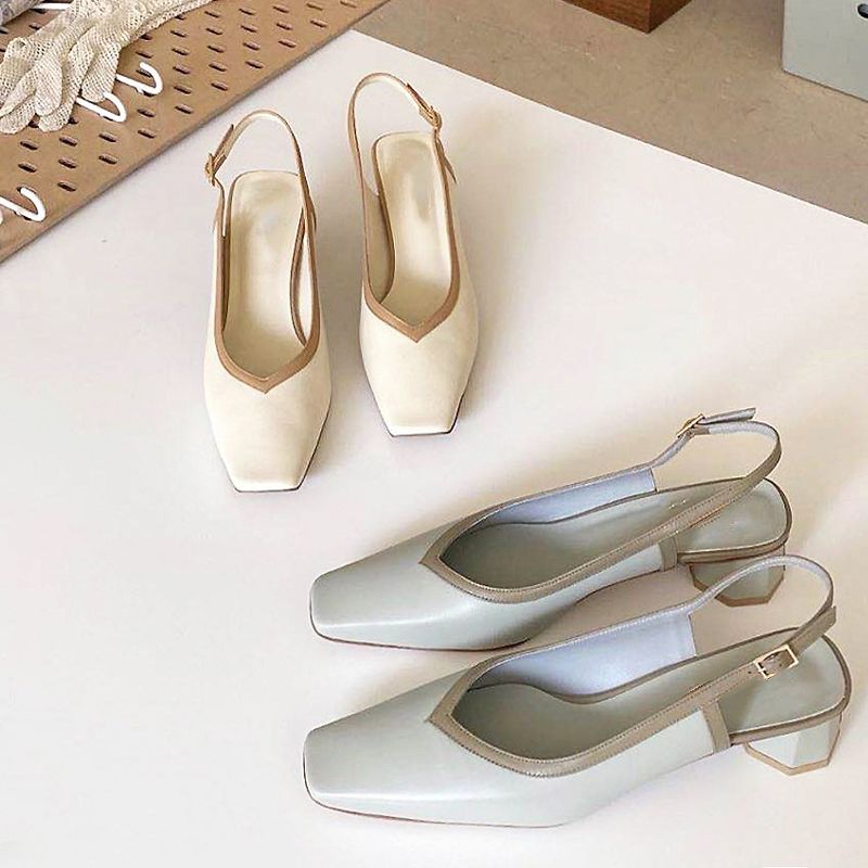 Emilia Naisten Nahkaiset Neliömäiset Sandaalit - Beige