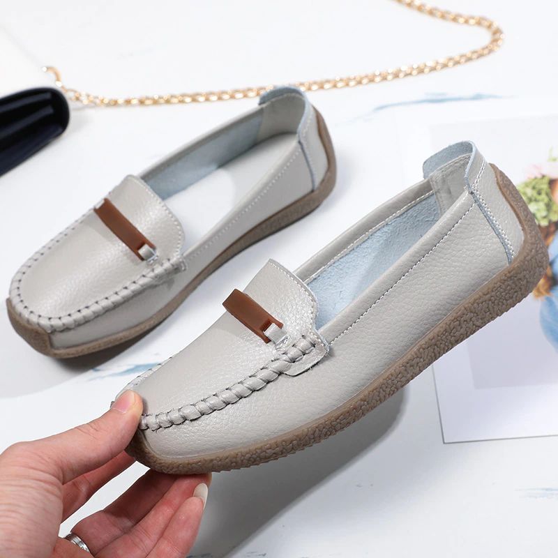 Enzo Naisten Litteät Nahkaiset Loafer-kengät - Harmaa