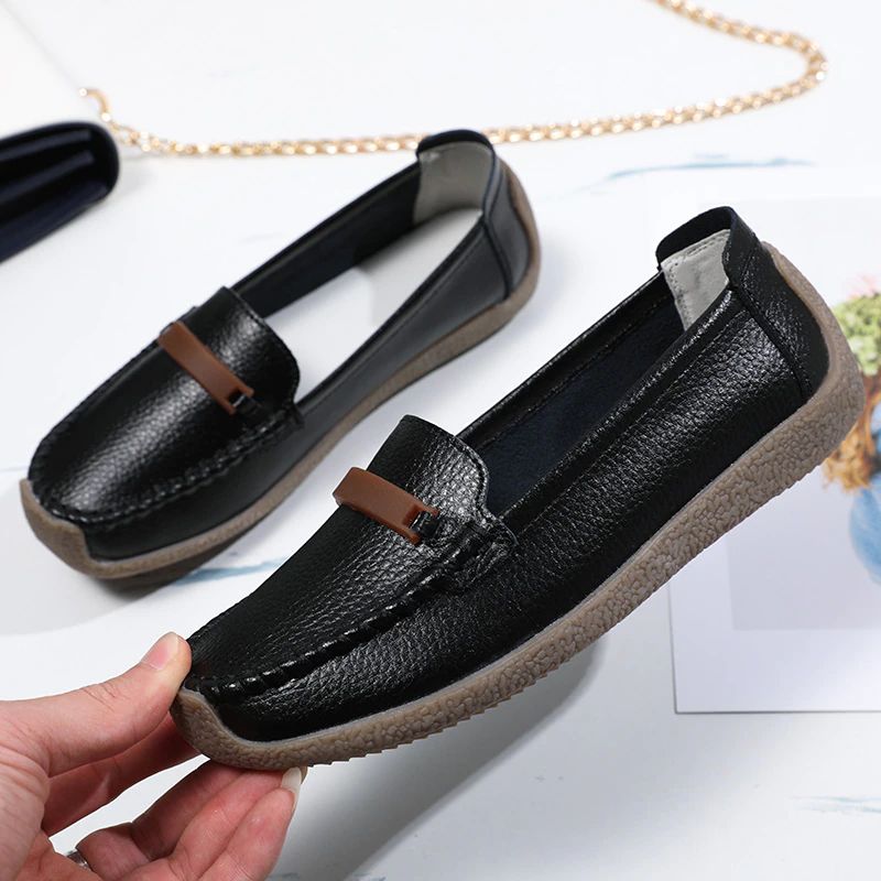 Enzo Naisten Litteät Nahkaiset Loafer-kengät - Harmaa