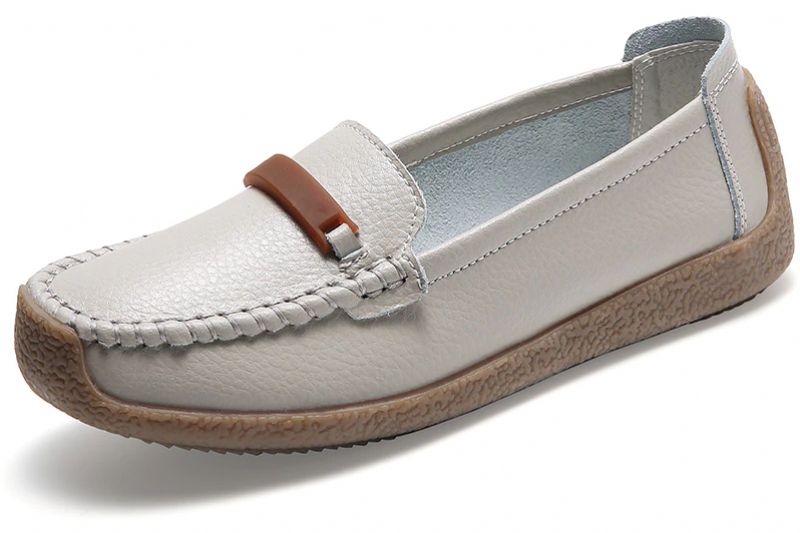 Enzo Naisten Litteät Nahkaiset Loafer-kengät - Harmaa