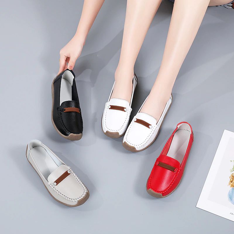Enzo Naisten Litteät Nahkaiset Loafer-kengät - Harmaa