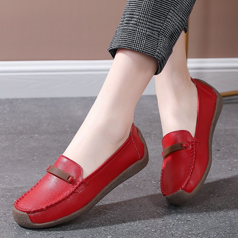 Enzo Naisten Litteät Nahkaiset Loafer-kengät - Harmaa