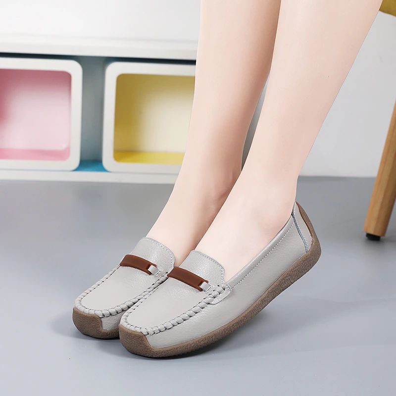 Enzo Naisten Litteät Nahkaiset Loafer-kengät - Harmaa