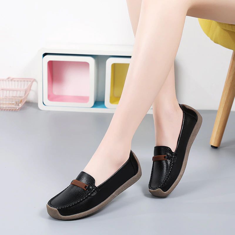 Enzo Naisten Litteät Nahkaiset Loafer-kengät - Harmaa