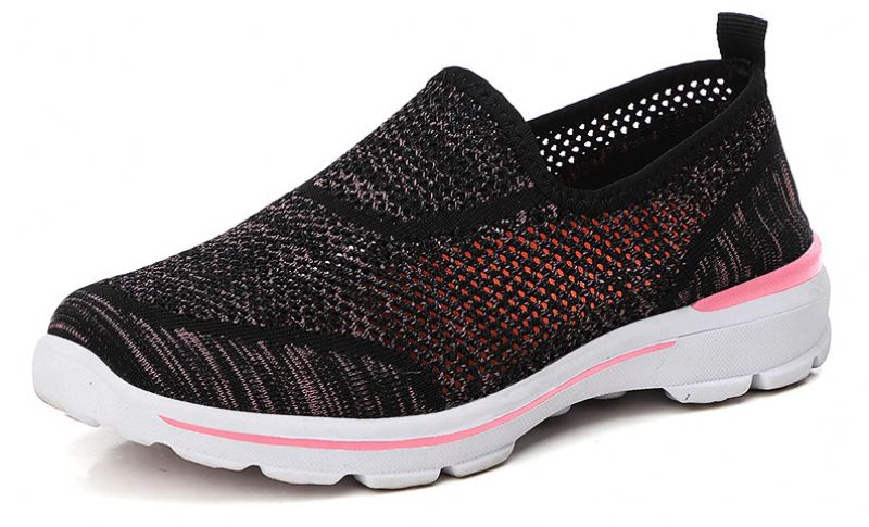 Estelita Naisten Slip-on Hengittävä Mesh Kesämuoti Litteät Mustat Kengät - Musta Punainen