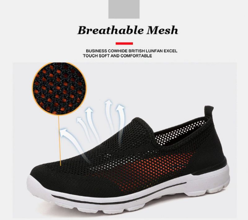 Estelita Naisten Slip-on Hengittävä Mesh Kesämuoti Litteät Mustat Kengät - Musta Punainen
