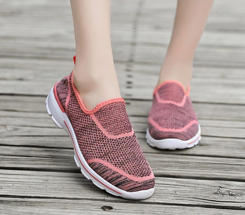 Estelita Naisten Slip-on Hengittävä Mesh Kesämuoti Litteät Mustat Kengät - Musta Punainen