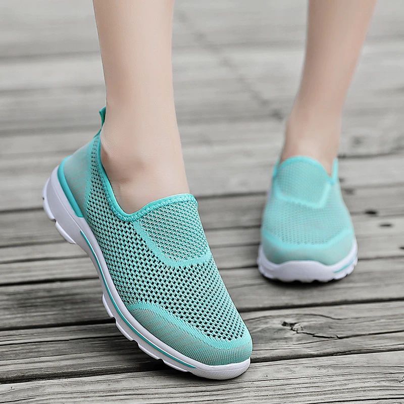 Estelita Naisten Slip-on Hengittävä Mesh Kesämuoti Litteät Mustat Kengät - Musta Punainen