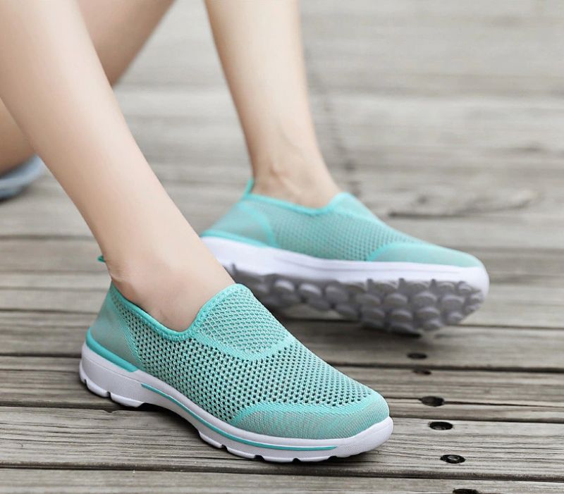 Estelita Naisten Slip-on Hengittävä Mesh Kesämuoti Litteät Mustat Kengät - Musta Punainen